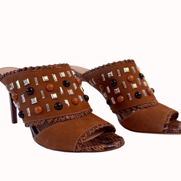 Antonio Melani Studded Mule Shoes Size 8 Beaded Brown Suede Heels Boho Hippie - Picture 13 of 14